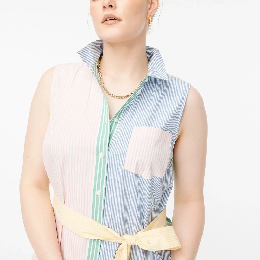 J. Crew Factory Sleeveless Striped Shirt Dress in Pastel Blue, Pink & Yellow - Picture 2 of 5